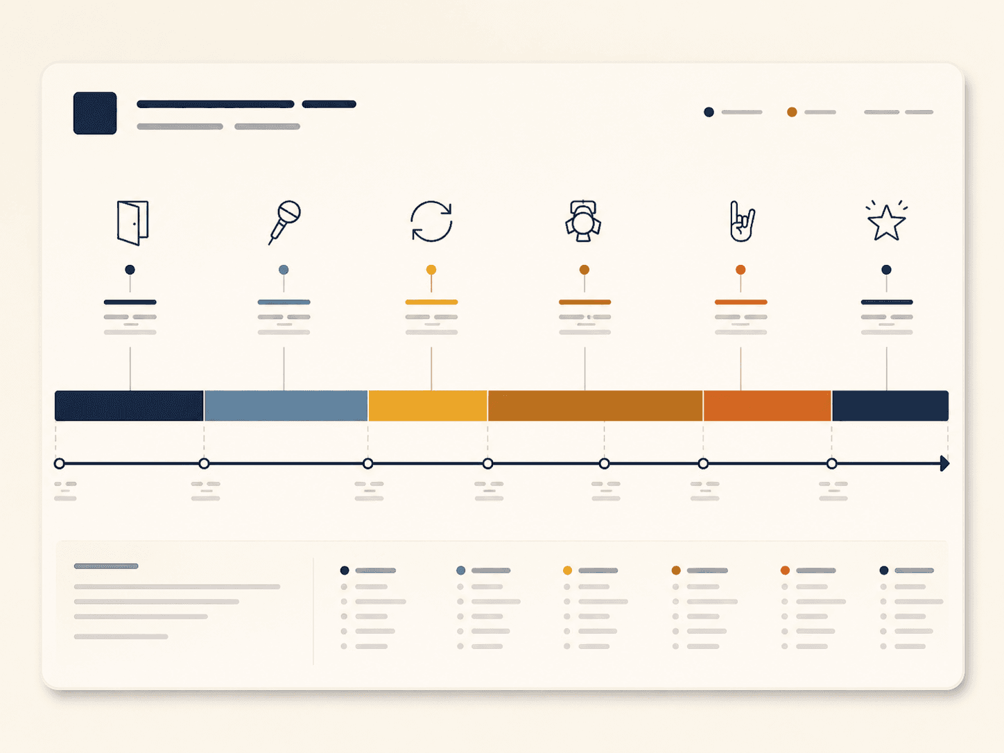 Run-of-show timeline card with colored segments